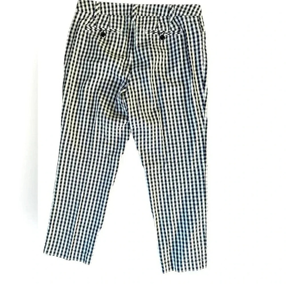 Lands End Gingham Pant Womens Navy White Straight Leg Size 10 - Picture 2 of 8